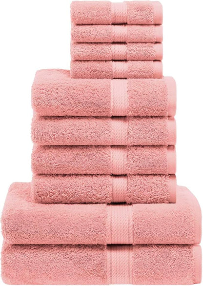 Superior Egyptian Cotton Pile 10 Piece Towel Set, Includes 2 Bath, 4 Hand, 4 Face Towels/Washcloths, Ultra Soft Luxury Towels, Thick Plush Essentials, Guest Bath, Spa, Hotel Bathroom, Tea Rose