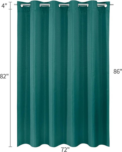 MitoVilla No Hooks Needed Extra Long Shower Curtain Liner Set, Green 86 inch XL Heavyweight Waffle Cloth Shower Curtains Set with Snap-in Liner for Modern Luxury Hotel & Spa Bathroom Decor