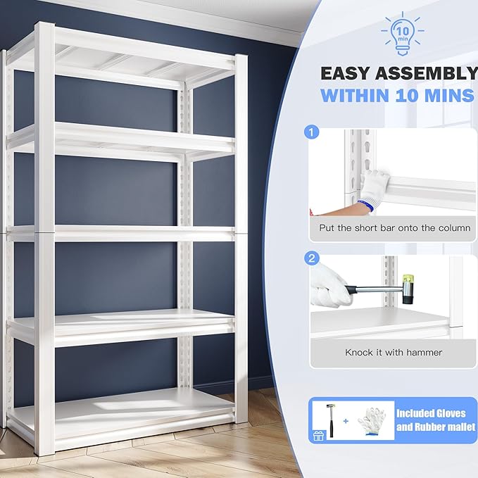 Raybee 72''H Garage Shelving, Storage Shelves 2010LBS, Adjustable 5 Tier Metal Shelving, Closet Garage Shelves Pantry Shelf for Kitchen Closet 72''H*31.7''W*16.3''D