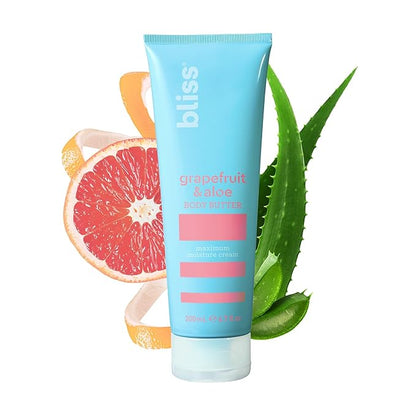 Bliss Body Butter - Grapefruit and Aloe - Maximum Moisture Cream - 6.7 Fl Oz - Body Lotion for Dry Skin - Long-Lasting Moisturizer for Women & Men - Vegan and Cruelty-Free