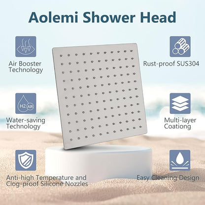Aolemi Shower Faucet Set, High Pressure Shower System with 2-in-1 Handheld Sprayer, Wall Mount Fixture Combo with Rough-in Valve, 10 Inch Shower Head, Brushed Nickel