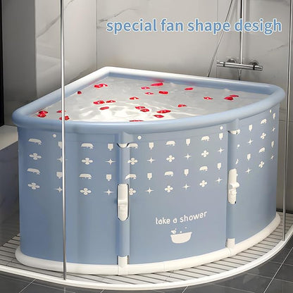 Foldable Bathtub for Adults, Portable Large PVC Collapsible Soaking Tub with Insulated Design, 29 Inch Fan-Shaped Shower Tub for Hot Baths and Cold Dips Recovery Therapy (Grey)