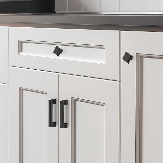 Ravinte Hardware 15 Pack Kitchen Cabinet Pulls Square Drawer Single Hole Handles Matte Black for Cupboard Gold Dresser Solid