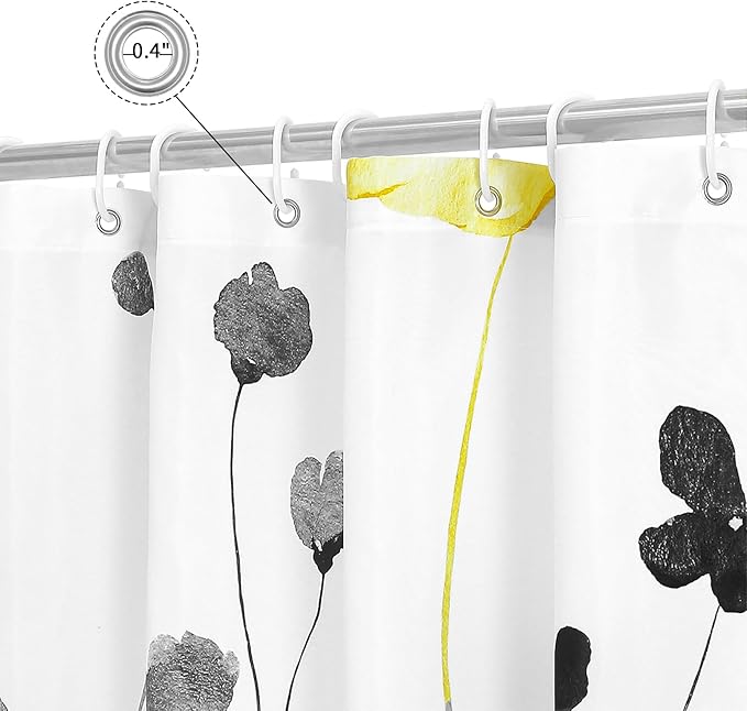 Gibelle Small Stall Shower Curtain 36 x 72, Narrow Half Watercolor Floral Fabric Shower Curtain, Yellow Grey Flower Decorative Bathroom Shower Curtain Set
