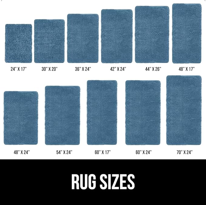GORILLA GRIP Bath Rug Mat 30x20, Thick Soft Absorbent Chenille, Quick Dry Microfiber Mats, Rubber Backing Washable Shower Floor Rugs, Bathmat Runner, US Designed Bathroom Home Decor Accessories Blue