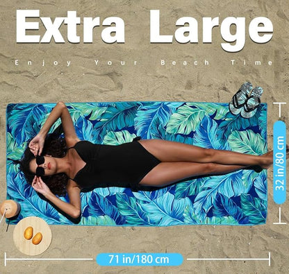 2 Pack Microfiber Thin Lightweight Beach Towel Sand Free Quick Dry Absorbent Compact Towels for Swimming Pool Camping Beach Accessories Large Easy Pack Travel Things for Vacation Essentials Adult Gift