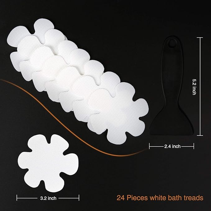 36PCS Bathtub Stickers Non-Slip, Safety Shower Treads Adhesive Appliques with Premium Scraper (White)