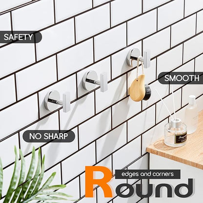 Robe Hook Polished Chrome Bath Towel Hooks Stainless Steel Wall Hooks for Bathroom Kitchen Closet Garage Door Hanger 3 Pack, AN1001CH-P3