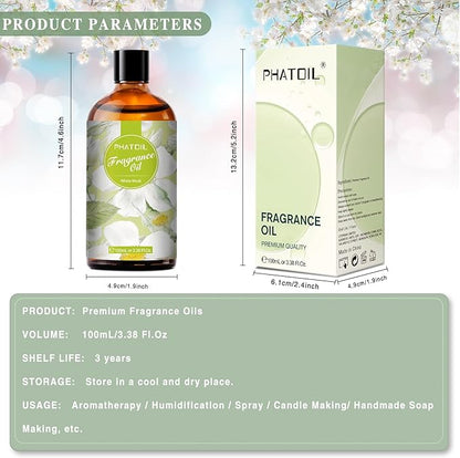 PHATOIL 3.38FL.OZ White Musk Fragrance Oils for Aromatherapy, Essential Oils for Diffusers for Home, Perfect for Diffuser, DIY Candle and Soap Making, DIY Scented Products - 100ml