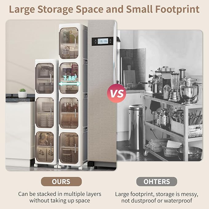 KHNR 2-Tiers Slim Bathroom Storage Cabinet, Foldable Storage Cabinets,Narrow Bathroom Storage,Movable Bathroom Storage Organizer for Small Spaces,Bathroom,Kitchen,Laundry,White