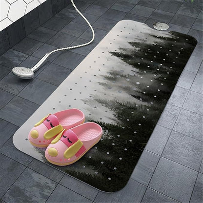 Misty Forest Bathtub Mat Non Slip, Baby Bath Mat for Tub Rubber Tub Mat, Kids Bath Mats for Bathroom Nature Trees Anti Slip Shower Mat with Suction and Drain Holes Machine Washable, 40″X16″