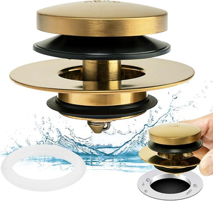 Artiwell Universal Tip Toe Bath Drain Stopper and Cover, Bathtub Drain Stopper, Replaces Lift and Turn, Tip-Toe and Trip Lever Drains for Tub, EZ Installation and Clearing (Brushed Gold)