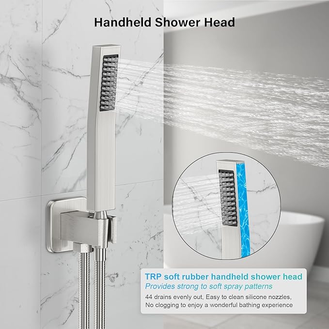 Shower Faucet Set Bathroom Square Rain Shower Head and Handle Set, Wall Mounted Shower Fixtures With Shower Valve and Trim Kit 10 inch Brushed Nickel