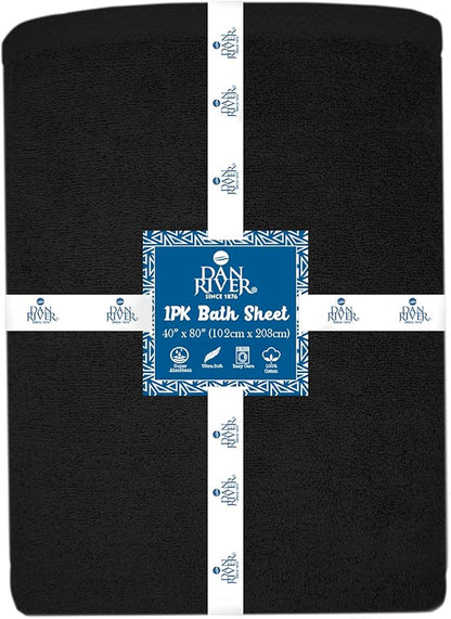 DAN RIVER Pack of 1 Bath Sheet 40x80 Inches, Oversized Black Bath Towels, Fluffy and Thick Extra Large Bath Sheets