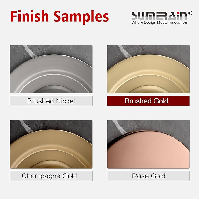 sumerain Shower Faucet Set Brushed Gold, Anti-scald Pressure Balance Valve, 8 Inches Extra-thin Rain Shower Head, with Non-return Check Valves
