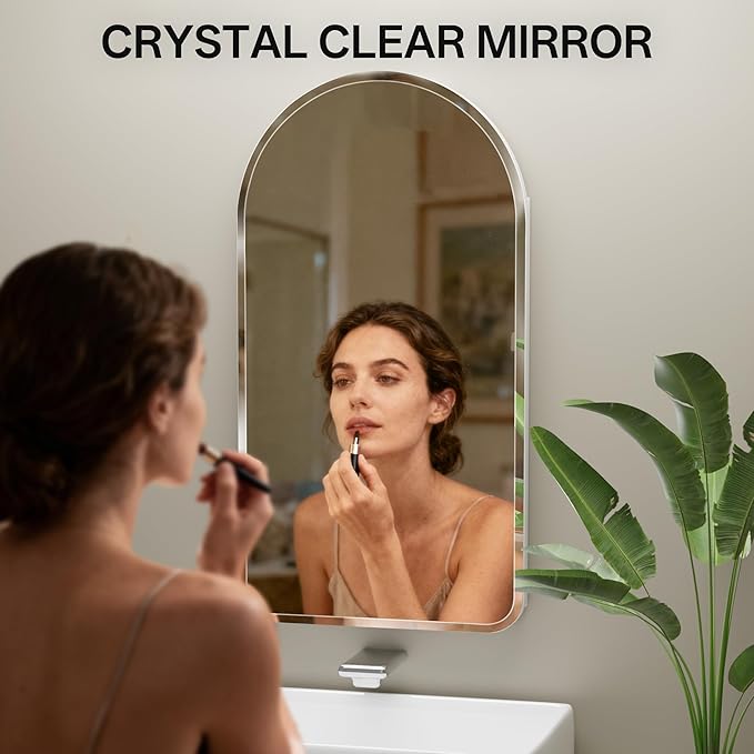 Arched Bathroom Medicine Cabinet with Mirror, No Assembly Needed, Recessed or Surface Mount Wall Storage Cabinet, Mirror Cabinet with Tissue Slot (Bevel, 31.5" L x 19.7")