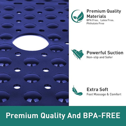 Large Navy Blue Square Shower Mat Non Slip 27 x 27 Inch, Soft Bath Mat Tub Mat for Inside Shower Floor, Bathroom Shower Stall Mats with Big Suction Cups Drain Holes, Easy Washable, BPA-Free