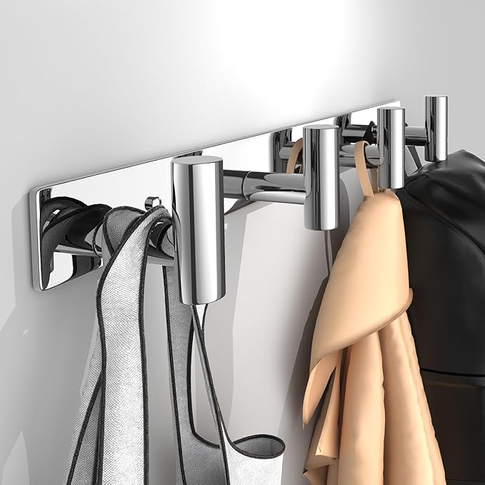 Wall Mounted Coat Rack-4 Hooks, Heavy Duty Stainless Steel Wall Hooks for Towel Coat Bag, Hat Rack Coat Hanger Coat Hooks Towel Racks for Bathroom Entryway Kitchen Hotel (Glossy, 1 Pack)