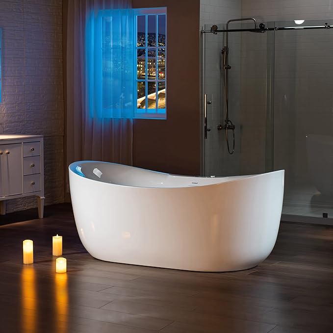 WOODBRIDGE 72" x 35-3/8" Whirlpool Water Jetted and Air Bubble Freestanding Heated Soaking Combination Bathtub with LED control panel, BJ400