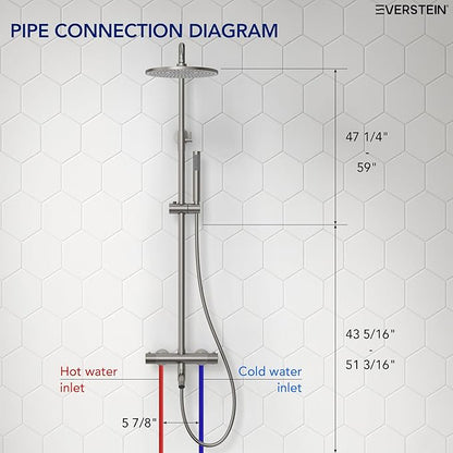 Exposed Shower System with Tub Spout, EVERSTEIN 10 inch High Pressure Shower Faucet Set, 3-Function Wall Mount Rain Showerhead with Handheld Sprayer, Outdoor Bathroom Fixtures, Brushed Nickel