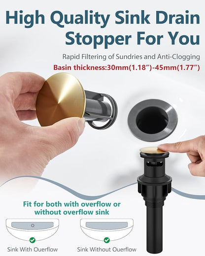 Aolemi Bathroom Faucets 3 Hole,8 Inch Widespread Waterfall Bathroom Sink Faucet,2 Handles Vanity Faucet with Pop-up Drain and Supply Hose,Brushed Gold