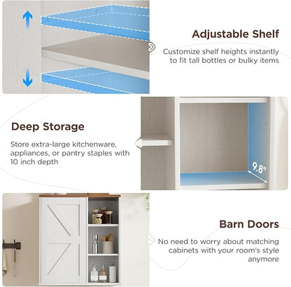 Bathroom Wall Cabinet, Farmhouse Medicine Cabinet with Barn Doors and Adjustable Shelves, 24'' Kitchen Wall Mounted Cabinet, Floating Over Toilet for Kitchen, Living Room