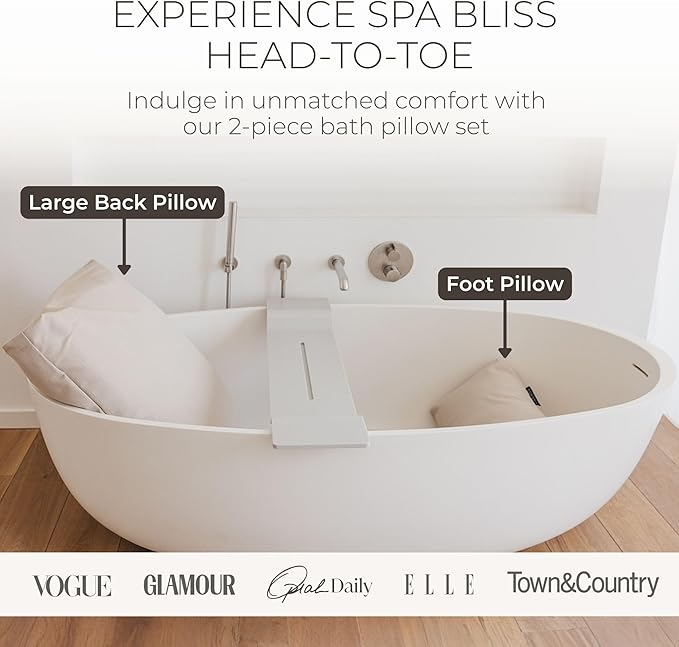 BADESOFA® Luxury Bath Pillow Set 2-Piece – Large Back Pillow & Foot Pillow for Tub – Spa-Grade Comfort for Head, Neck, Back & Feet – Quick Drying Bathtub Cushion Set in Charcoal