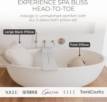 BADESOFA® Luxury Bath Pillow Set 2-Piece – Large Back Pillow & Foot Pillow for Tub – Spa-Grade Comfort for Head, Neck, Back & Feet – Quick Drying Bathtub Cushion Set in Charcoal