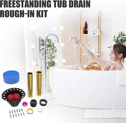 PVC Freestanding Tub Drain Kit, Bathtub Drain Rough-in Kit，Compatible with Freestanding Bathtubs, Floor Mounted Bathtubs and Island Bathtubs, with PVC Plastic Adapter and Brass Tail Pipes