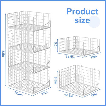 4-Tier Stackable Closet Organizers and Storage Shelves, Foldable & Mutifunctional Clothes Storage Basket Sweater Organizer Bins Container for Wardrobe Bathroom, White (Patent Pending)