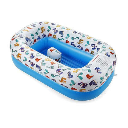 PandaEar Inflatable Dinosaur Baby Bathtub, Foldable Baby Infant Bath Tub Toddler Bathtub with Air Pump, Portable Travel Non-Slip Shower Basin Mini Air Swimming Pool for Newborn (Blue)