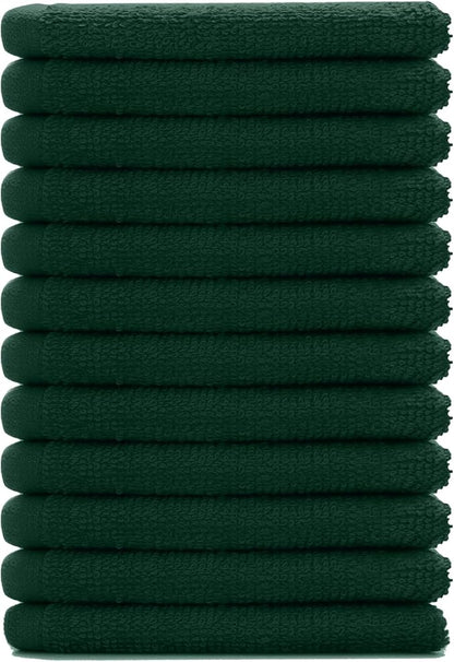 DAN RIVER 12 Pack Wash Cloths for Showering [12x12] - 100% Cotton Washcloths Premium Quality Flannel Face Cloths for Bathroom, Highly Absorbent and Soft Feel Wash Clothes, Hunter Green