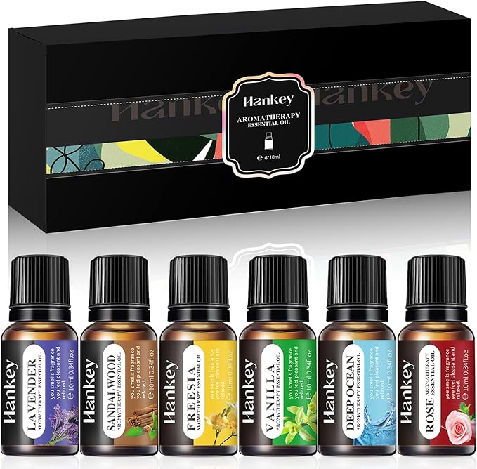 6 Pcs Fragrance Essential Oils Set - Lavender, Rose, Vanilla, Sandalwood, Freesia & Deep Ocean - 100% Pure Aromatherapy Oils for Relaxation, Sleep & Mood - Therapeutic Grade, Undiluted, Gift Ready