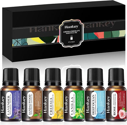 6 Pcs Fragrance Essential Oils Set - Lavender, Rose, Vanilla, Sandalwood, Freesia & Deep Ocean - 100% Pure Aromatherapy Oils for Relaxation, Sleep & Mood - Therapeutic Grade, Undiluted, Gift Ready