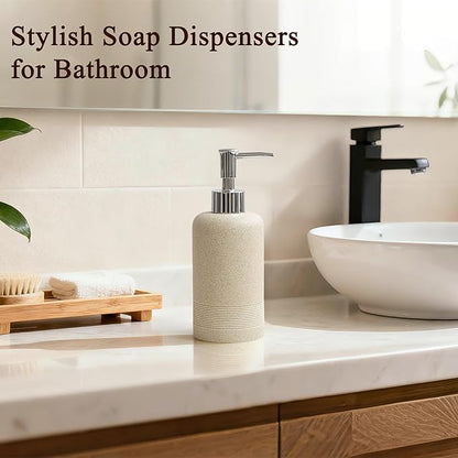 2pcs/Set Hand Soap Dispenser Sets - 10.8oz Refillable Resin Liquid Soap Dispensers with Rust-Proof Pump for Bathroom Countertop or Kitchen, Beige