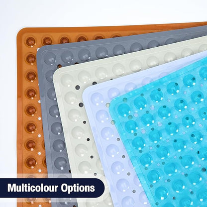 Square Shower Bathtub Mat Non Slip for Inside Shower Clear Green 21x21 Inch, Shower Stall Mats for Bathroom Floor, Soft Bath Mat for Tub with Big Suction Cups Drain Holes, Easy Washable Dry