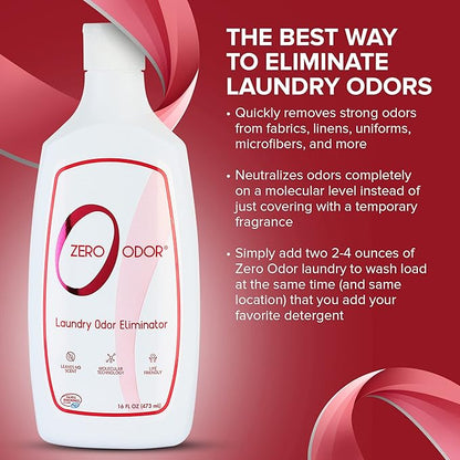 Zero Odor – Laundry Odor Eliminator - Permanently Eliminate laundry Odor – Patented Molecular Technology Best For Clothes, Towels & Linens, Shoes, Bags, Etc. - rinse and refresh Again, 16oz