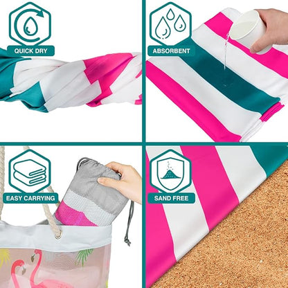 SUN CUBE Microfiber Beach Towel, Quick Dry Sand Free Beach Towel, Lightweight, Compact for Travel Swim Sports Camping, Packable Sand Resistant Towel Adult, Pink 60x30 Inches