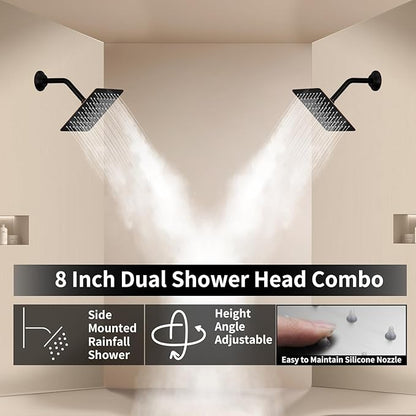 Oil Rubbed Bronze Digital Display Shower System with 12 inch Ceiling Mounted Shower Head and Wall Mounted Two Shower Head(8 inch), with Handheld Shower