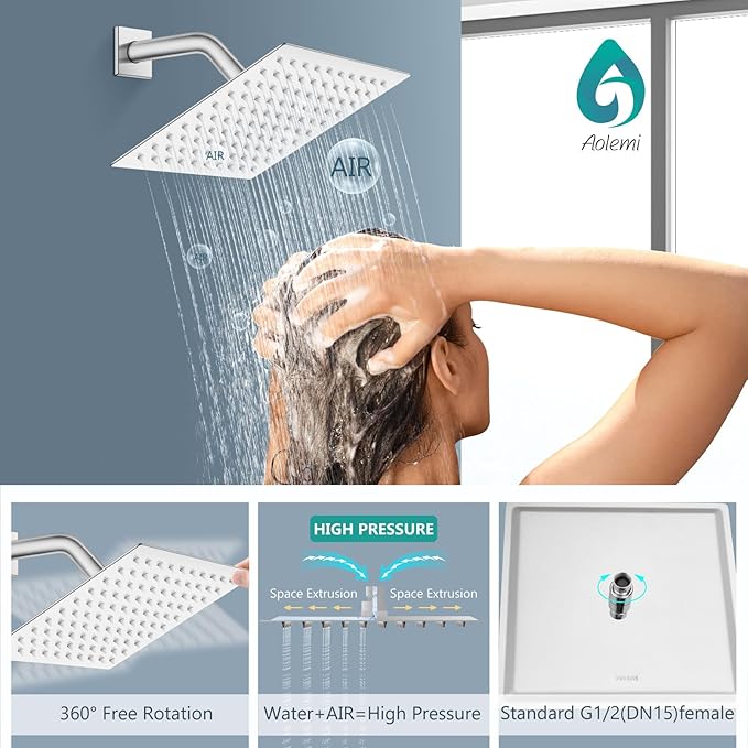 Aolemi Shower Faucet Set, High Pressure Shower System with 2-in-1 Handheld Sprayer, Wall Mount Fixture Combo with Rough-in Valve, 8 Inch Shower Head, Polish Chrome