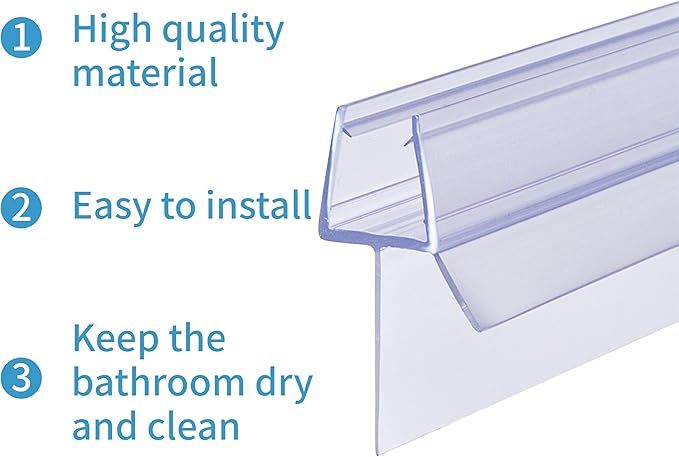 Shower Door Bottom Seal 2-Pack 3/8" x 39" Frameless Glass Shower Door Seal Strip Stop Leaks Create a Water Barrier with Extra Long Lip Covers up to 0.787" (20mm) Gap Replacement Bottom Seal