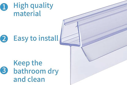 Shower Door Bottom Seal 2-Pack 3/8" x 39" Frameless Glass Shower Door Seal Strip Stop Leaks Create a Water Barrier with Extra Long Lip Covers up to 0.787" (20mm) Gap Replacement Bottom Seal