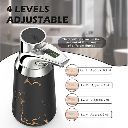 Adjustable Automatic Soap Dispenser Touchless, Ceramic Material，4 Adjustable Levels， Type-c Rechargeable Operated Sensor Liquid Soap Pump，Touch-Free Hand Sanitizer Dispenser (Black Silver)