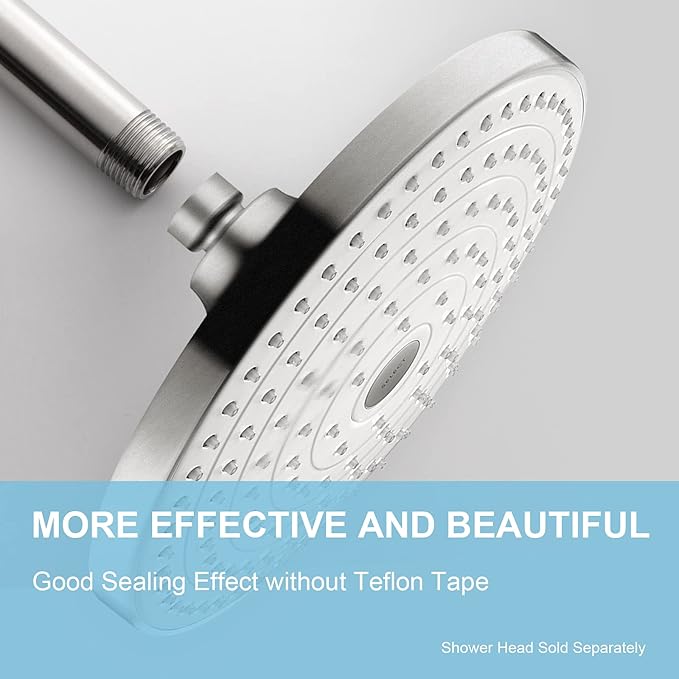 OFFO Shower Arm with Flange, 24 in Brushed Nickel Ceiling Mount Replacement Rain Shower Head Straight Arm Ceiling-Mounted For Fixed Shower Head & High Pressure Rain