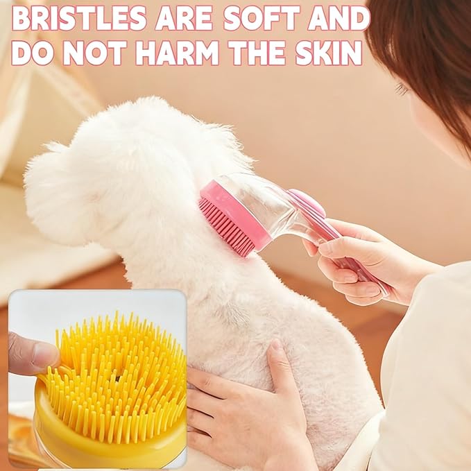 Pet Bath Brush 2 in 1 Dog Shampoo Brush with Built-in Shampoo Dispenser for Long Short Haired Dogs Cats Bubble Maker for Bathing Grooming (Red)