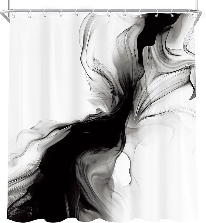 Cinbloo Extra Long Black and White 72Wx84H Shower Curtain Abstract Marble Modern Neutral Ombre Grey Minimalist Bathroom Curtain Set Elegant Chic Simple Ink Texture Bath Bathroom Accessories Decor