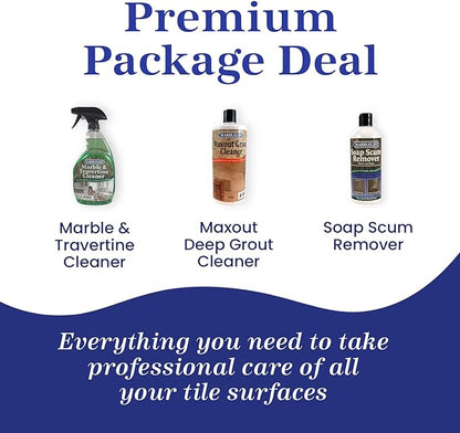 Marblelife Bathroom Combo Kit, With Marble & Travertine Cleaner, MaxOut Deep Grout Cleaner for Tile Floors, Soap Scum Remover For Shower & Other Surfaces, Includes A Cleaning Cloth