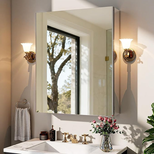 BEAUTYPEAK 20 x 24 Inch Medicine Cabinet with Mirror, Wall Mounted Bathroom Mirror Cabinet, Medicine Cabinet Mirror with Storage & Adjustable Shelves