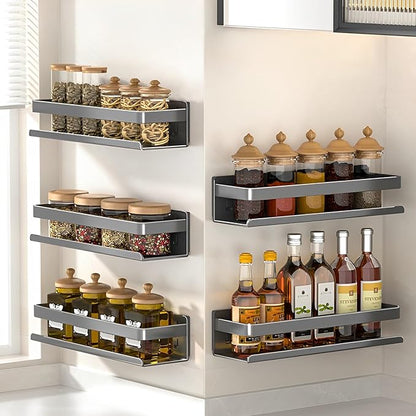 Stainless Steel Detachable Floating Shelf, Nail-Free or Drilling, Floating Wall Mounted Shelves for Kitchen, Bathroom, Corrosion and Rust Resistant, Set of 1 Gray