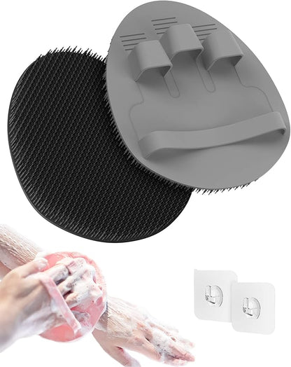 Manmihealth Soft Silicone Shower Brush, Super-Lathering and Deep-Cleaning Body & Face Scrubber, Gentle Exfoliating Bath Glove for All Skin Types(Black+Gray)